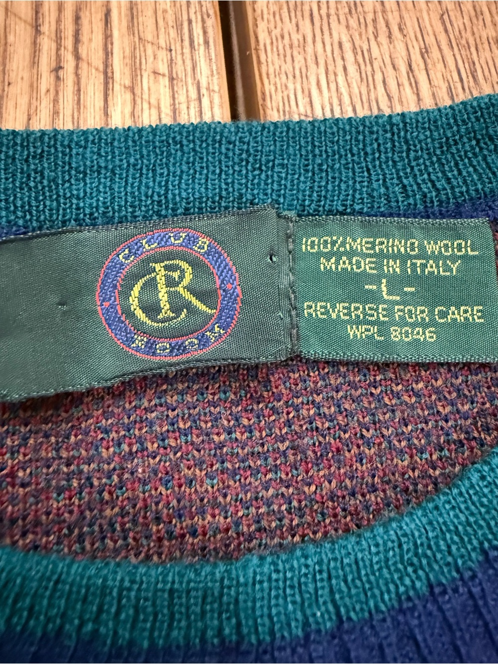 Club Room Teal & Maroon Crewneck Sweater with Multicolor Knit